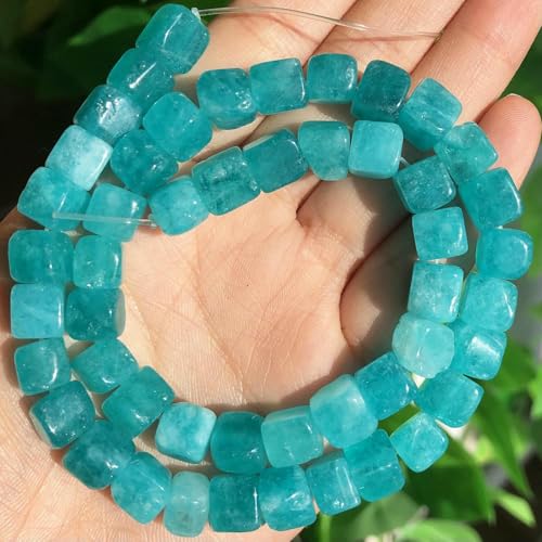 8 mm quadratische Aquamarine, Morganit, Turmalin, Peridot, Apatit, Steinperlen, natürliche lose Perlen für Schmuck, DIY-Armbandherstellung – Amazonit – 8 mm (ca. 48 Stück) von TBSKUY