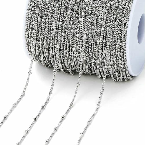 Kein Verblassen, 2 Meter Edelstahlketten, goldfarbene Lippenperlen, Perlenkette für die Schmuckherstellung, DIY-Halsketten, Armbandzubehör, S2-Stahl, 1,8 mm, 2 Meter von TBSKUY