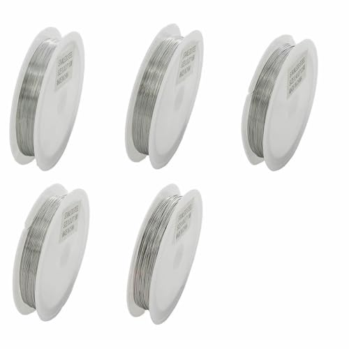 Rolle 304 Edelstahldraht, handgefertigter Perlendraht, Größe 0,2–0,6 mm, für Heimwerker- und Schmuckherstellungsbedarf, gemischte Größe, 5 Rollen von TBSKUY
