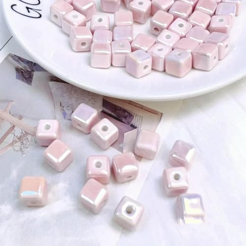 Verschiedene Formen, plattierte rosa Keramikperlen, handgefertigte Charms, lose Porzellanperlen, Lot für Schmuckherstellung, DIY-Bastelarbeiten, 1–10 Stück von TBSKUY