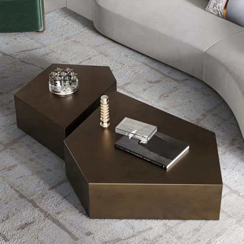 Abstrakte Form Basisdesign Edelstahl Bronze Freiform Couchtisch Edelstahl Beistelltisch Wohnzimmer Couchtisch Kombination Bronze 41" L x 29,5" B x 14" H + 24" L x 18" B x 14" H von TBTBGXQ