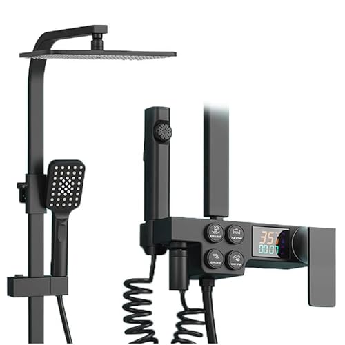 12-Zoll-Hochdruck-Regen-Duschkopf und Handbrause-Kombination mit digitalem Bildschirm, 6-Fach Verstellbarer Anti-Leck-Duschkopf mit Halter, höhen- und winkelverstellbar von TBWFRD