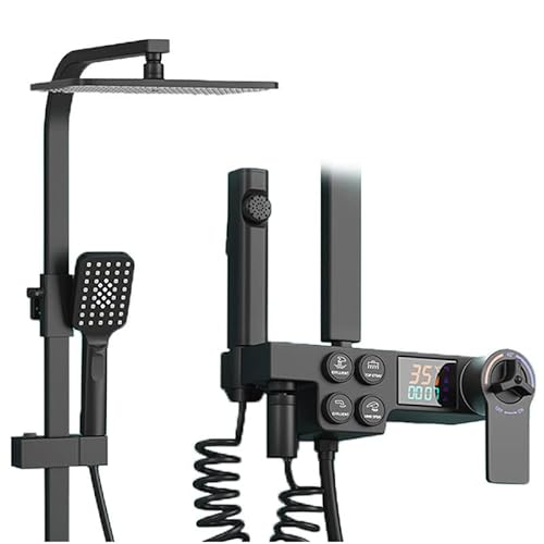 12-Zoll-Hochdruck-Regen-Duschkopf und Handbrause-Kombination mit digitalem Bildschirm, 6-Fach Verstellbarer Anti-Leck-Duschkopf mit Halter, höhen- und winkelverstellbar von TBWFRD