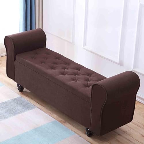 Ottoman Stool Vintage Tufted Linen Padded with Wood Legs, Storage Large Capacity Foot Stool Shoe Changing Stool for Living Room Bedroom Sofa Entryway von TBWFRD