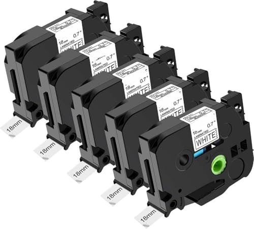 TBXwsofl 18 mm x 8 m laminierte kompatibel mit TZ Tze-241 Tze241 Schwarz auf weißem Etikettband funktioniert mit Pt-D600-Etikettierer(5 Pcs) von TBXwsofl