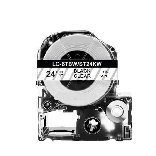 TBXwsofl 24-mm-Etikettband 1PK kompatibel mit Etikettiermachern ST24KW SS24KW SC24KZ SD24BW ST24BW Kompatibel mit LW-700 LW-900P-Drucker(Black on Clear) von TBXwsofl