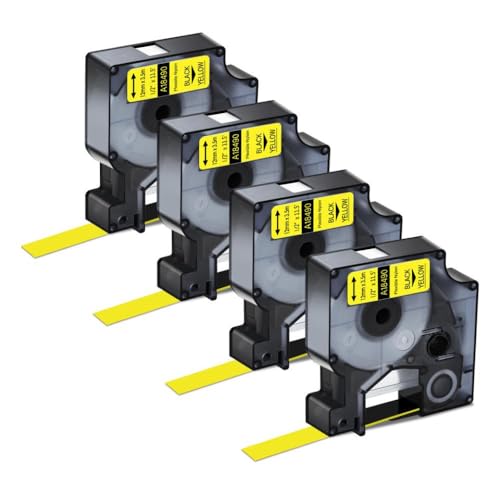 TBXwsofl 3-10pcs Flexible Nylon-Etikettenbänder kompatibel mit 18488 18490 12 mm Länge: 3,5 m schwarz auf Weiß Kompatibel mit Rhion 4200 5200 Etikettdrucker(4PK Black on Yellow) von TBXwsofl