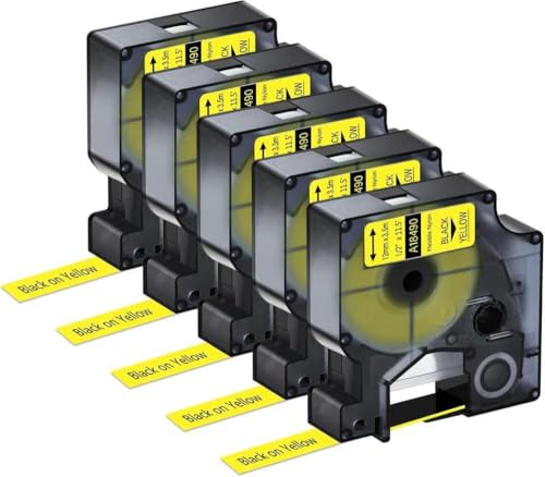 TBXwsofl 3-10pcs Flexible Nylon-Etikettenbänder kompatibel mit 18488 18490 12 mm Länge: 3,5 m schwarz auf Weiß Kompatibel mit Rhion 4200 5200 Etikettdrucker(5PK Black on Yellow) von TBXwsofl