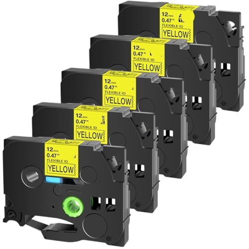 TBXwsofl 5 /10pcs 12 mm Flexible ID-Laminierte Bänder Kompatibel mit TZ TZE FX231 FX131 FX631 PT-1000-Etikettierer(5PK Black on Yellow) von TBXwsofl