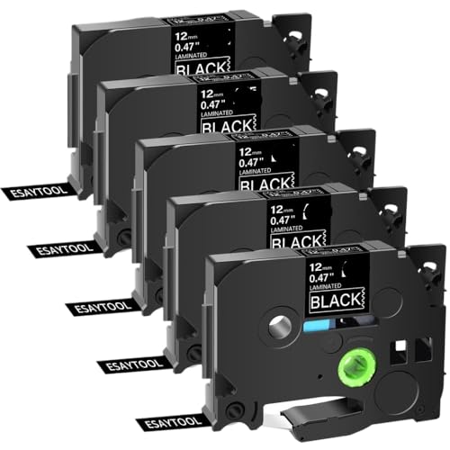 TBXwsofl 5 Pack weiß auf Schwarz Aze 335 kompatible Etikettklebeband, 12mm x 8m Kompatibel mit TZE 335 funktioniert mit PTD410 PTD610 PTE300 Drucker von TBXwsofl