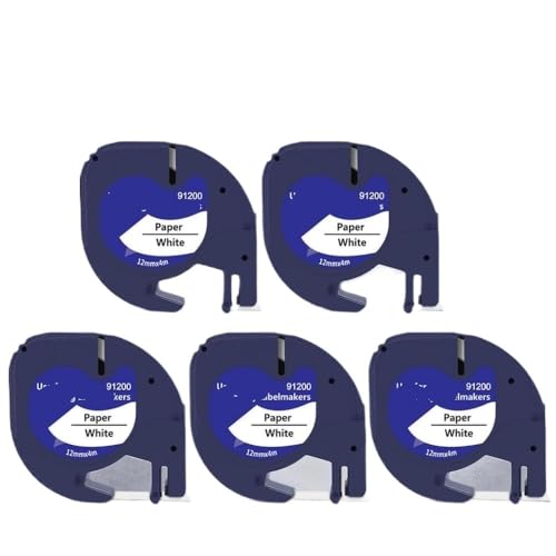TBXwsofl 5PK 12 mm Beschriftungsband kompatibel mit LT-100H-Drucker 91200 91201 91202 91203 91204 91205 12267 Letrratag Tape Austausch(Black on White Paper) von TBXwsofl