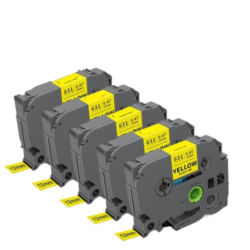 TBXwsofl 5PK 12 mm kompatibles Etikettband funktioniert mit Tze231 Tze231 Tze531 Tze631 Tze731(Black on Yellow) von TBXwsofl