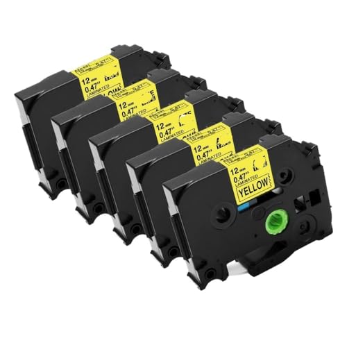 TBXwsofl 5PK-Etikettenbandkapitiale, kompatibel mit P3100 E1000 Pro Ribbon Label Maker Drucker Schwarz auf White Tze-231 Tze-631(5pcs Black on Yellow) von TBXwsofl