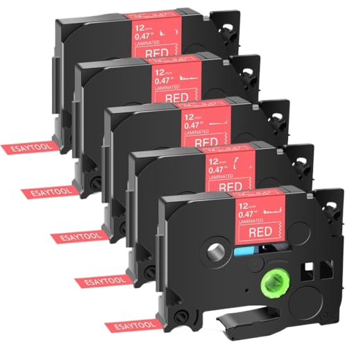 TBXwsofl 5pk 12mm laminiertes Etikettbandkassette kompatibel mit Tze-415 435 Weiß auf der roten Kassettenkassette Kompatibel mit PT-1000 PT-H101C-Etikettdrucker von TBXwsofl