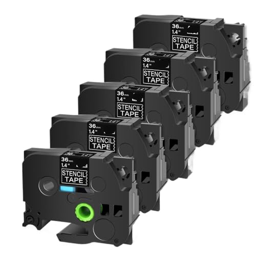 TBXwsofl 5pk schwarz auf Clear 36 mm x 3m Schablone arbeitet mit STE 161 -Kartusche kompatibel Kompatibel mit den Etikettdrucker PT530 von TBXwsofl