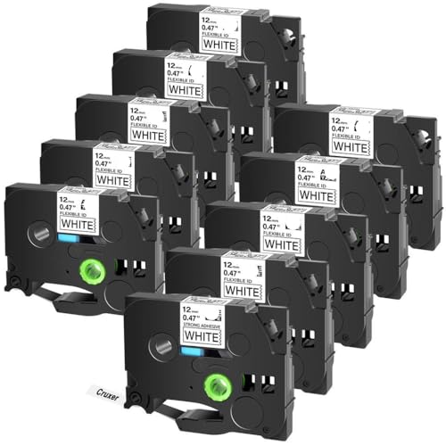 TBXwsofl Flexible ID-laminierte Bänder 12mm schwarz auf weißer kompatibel mit TZ Tze-FX231 FX631 FX131 Kompatibel mit PT-1000 PT-E500-Etikettierender(10PK Black on White) von TBXwsofl
