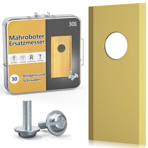 TBoonor 30x Premium Mähroboter Messer - Edelstahl mit Titan-Beschichtung Ersatzklingen für Worx Landroid, LandXcape, Zoef, Einhell - Ultra scharfe & langlebige Rasenroboter Klingen inkl. Schrauben von TBoonor
