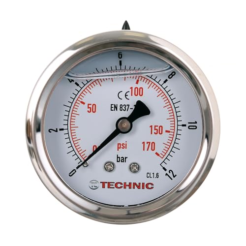 Manometer Glyzerin Gefüllt 63mm 0-12 Bar 170 PSI 1/4" Druckanzeige Manometer Glyzerin Gefüllt 63mm 0-12 Bar 170 PSI 1/4" Druckanzeige von TC TECHNIC