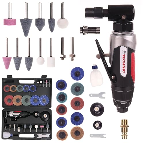 TC TECHNIC - Druckluft Stabschleifer, Luftschleifer Geradschleifer Set mit Accessoires - Satz Schleifsteine in vielen Formen - 6mm und 3mm, Druckluft Schleifgerät - 20.000 Umdrehungen pro Minute von TC TECHNIC