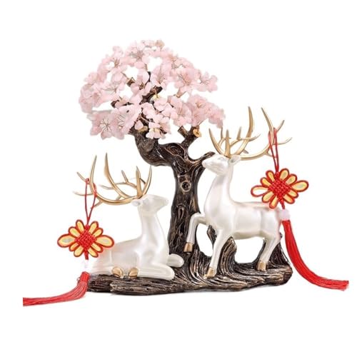 Kristallgeldbaum Wohnzimmer-Kristallbaumdekoration, Glücks-Feng-Shui mit Hirsch-Ornament-Kunsthandwerk Kristalle Bonsai(Pink) von TCDHICY