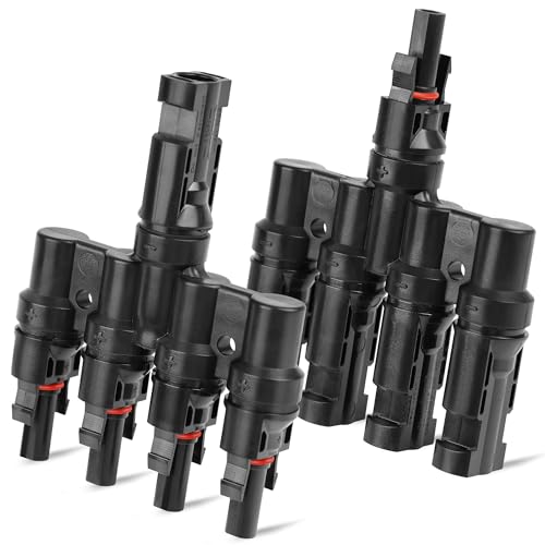 TCEUMIK Solarpanel T-Abzweigverbinder 1 Stecker auf 4 Buchse und 1 Buchse auf 4 Stecker MC4 Kabel Drahtverbinder für Parallelverbindung T-Typ-Koppler Kombinator IP67 Wasserdicht 1 Paar von TCEUMIK