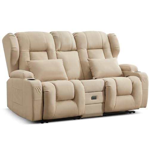 Relaxsessel Fernsehsessel mit Liegefunktion, Kinosessel 2 Sitzer Sofa Kunstleder mit Schlaffunktion, 2er Sofa TV Sessel Liegesessel Wohnzimmer mit Klappkonsole/Getränkehalter (Beige, 172cm Zweisitzer) Relaxsessel Fernsehsessel mit Liegefunktion, Kinosessel 2 Sitzer Sofa Kunstleder mit Schlaffunktion, 2er Sofa TV Sessel Liegesessel Wohnzimmer mit Klappkonsole/Getränkehalter (Beige, 172cm Zweisitzer) von TCGBKAF