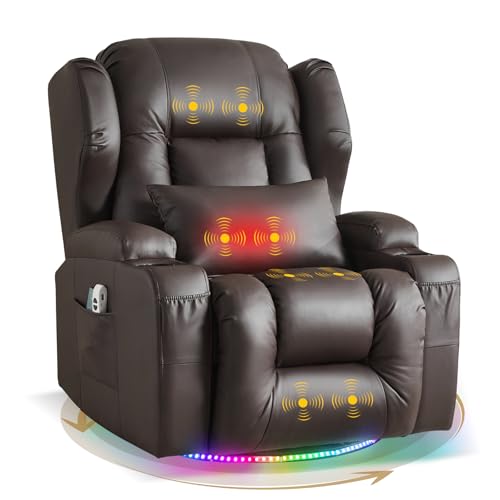 TCGBKAF Elektrischer Fernsehsessel Relaxsessel mit Liegefunktion,270°Drehsessel Kinosessel Massagesessel mit Wärmefunktion,TV Sessel Liegesessel fürs Wohnzimmer bis 150kg (Kunstleder, Braun) von TCGBKAF