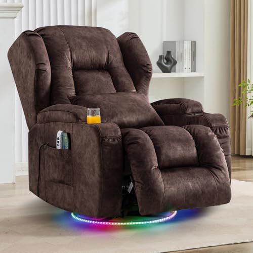 TCGBKAF Elektrischer Fernsehsessel Relaxsessel mit Liegefunktion,270°Drehsessel Kinosessel Massagesessel mit Wärmefunktion,TV Sessel Liegesessel fürs Wohnzimmer bis 150kg (Samtstoff, Braun) von TCGBKAF