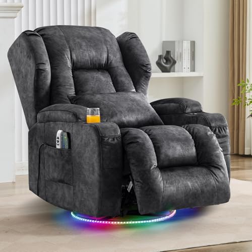 TCGBKAF Elektrischer Fernsehsessel Relaxsessel mit Liegefunktion,270°Drehsessel Kinosessel Massagesessel mit Wärmefunktion,TV Sessel Liegesessel fürs Wohnzimmer bis 150kg (Samtstoff, Grau) von TCGBKAF