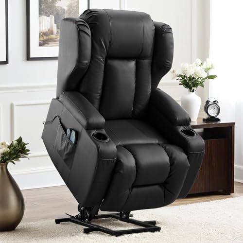 TCGBKAF Elektrischer Sessel mit Aufstehhilfe Senioren, Fernsehsessel Elektrisch Verstellbar Relaxsessel mit Liegefunktion, Massagesessel mit Wärmefunktion, TV Sessel Wohnzimmer Möbel (1, Schwarz) von TCGBKAF