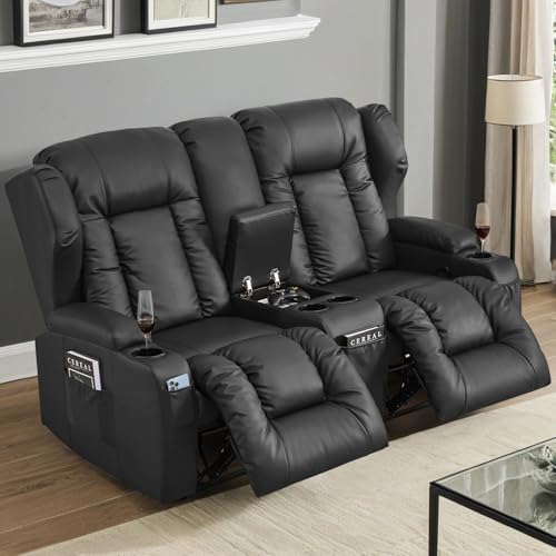 TCGBKAF Kinosessel 2 Sitzer Relaxsessel Fernsehsessel mit Liegefunktion,Kunstleder Fernsehsessel Verstellbar 2er Relaxsofa mit Konsole, 2 Sitzer TV Sessel Liegesessel Wohnzimmer (167cm Zweisitzer) von TCGBKAF