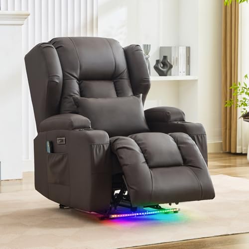 TCGBKAF Relaxsesel mit Liegefunktion, Eletrisch TV Sessel Fernsehsessel Eletrisch Verstellbar Kinosessel Massagesessel mit Wärmefunktion,USB & Getränkehalter,Sessel Wohnzimmer (1, Braun) von TCGBKAF