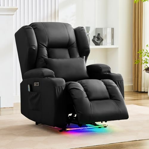 TCGBKAF Relaxsesel mit Liegefunktion, Eletrisch TV Sessel Fernsehsessel Eletrisch Verstellbar Kinosessel Massagesessel mit Wärmefunktion,USB & Getränkehalter,Sessel Wohnzimmer (1, Schwarz) von TCGBKAF