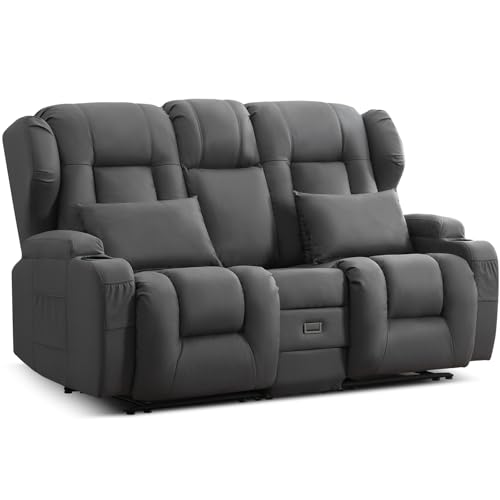 TCGBKAF Relaxsessel Fernsehsessel mit Liegefunktion, Kinosessel 2 Sitzer Sofa Kunstleder mit Schlaffunktion, 2er Sofa TV Sessel Liegesessel Wohnzimmer mit Klappkonsole (Dunkelgrau,172cm Zweisitzer) von TCGBKAF