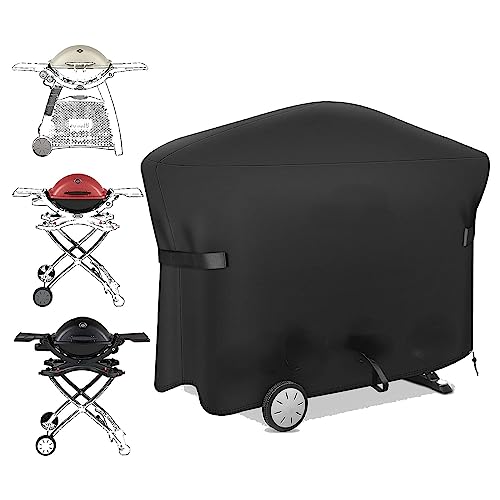 Grill Abdeckung Für Den Außenbereich, BBQ Gasgrill Abdeckhaube Mit Verstellbaren Haken Und Schlaufen Für Q2000 Q3000, Wasserdicht, 210D Oxford Schwarz (112.4 * 64.1 * 95.6cm) von TCHAU