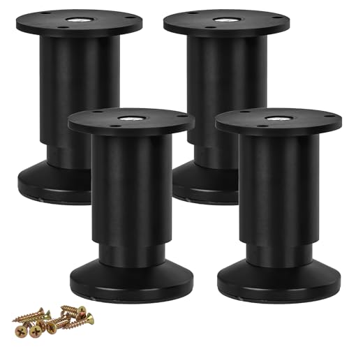 TCHOSUZ 10cm / 4 Zoll Metall Möbelfüße, 4er Set Aluminium Rund Verstellbar Schwarz Möbelbeine DIY Ersatz für Schreibtisch Schrank Kabinett Couch Ottomane Stühle Sofa von TCHOSUZ
