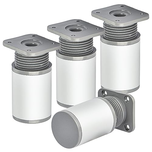 TCHOSUZ 10cm / 4 Zoll Metall Möbelfüße, 4er Set Aluminium Rund Verstellbar Silber Möbelbeine DIY Ersatz für Schreibtisch Schrank Kabinett Couch Ottomane Stühle Sofa von TCHOSUZ