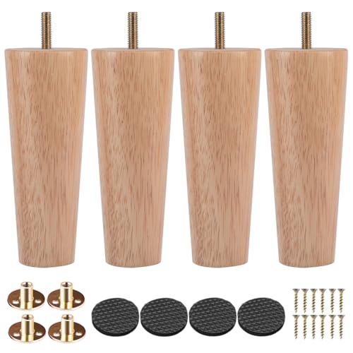 TCHOSUZ 8 cm Möbelfüße, 4 Stück - Holz Tischbeine für Möbel Kommode, Ottomane, Couch, Stuhl, Fernsehschrank & Badezimmerschrank - Konische Ersatzbeine mit Gummipads (3 Zoll, Holzfarbe) von TCHOSUZ