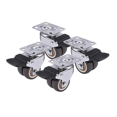 TCHWLGXS 4 STÜCKE NAIERDI Lenkrollen 1,5" / 2" Hochleistungs-Möbelrollen Aus Weichem Gummi Mit Bremse for Plattformwagen(4PCS with Brake,1.5 Inch) von TCHWLGXS