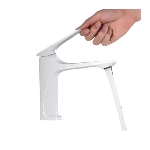 TCHWLGXS Messingkern Moderner Waschbeckenhahn Grau Warm- Und Kaltwassermischbatterie Einhand-Waschbeckenkran Zur Deckmontage for Badezimmer(White) von TCHWLGXS