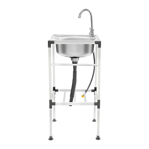 TCICOP Mobile Spüle, Edelstahl Spültisch, 360 ° Drehbarer Wasserhahn, Spüle mit Unterschrank, Spülenschrank mit und Armatur, Silber, Geeignet für Küchen und den Außenbereich von TCICOP