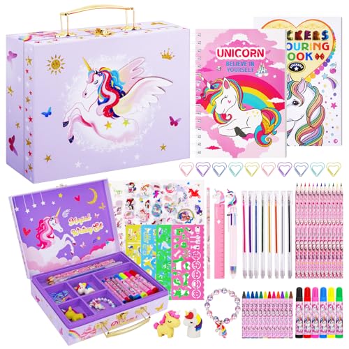 TCJJ Unicorn Painting Set,66 Stück Einhorn-Malset für Kinder,Malset Mädchen 4-12 Jahre mit Einhorn-Aufbewahrungsbox,Malkoffer für Kinder Mit Einhorn-Malbuch, Einhorn Geschenke für Mädchen von TCJJ