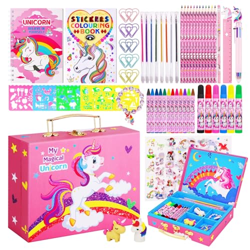 TCJJ Unicorn Painting Set 66Pcs Malset Mädchen 4-12 Jahre mit Einhorn-Aufbewahrungsbox,Malkoffer für Kinder Mit Einhorn-Malbuch, Einhorn Geschenke für Mädchen, Weihnachtsgeschenke von TCJJ