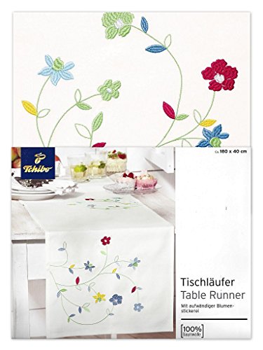 Tchibo TCM Tischläufer Läufer aufwändige Blumenstickerei Baumwolle Weiß 180x40 von Tchibo