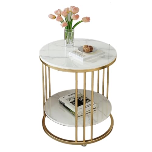 Tisch Klein Couchtisch, Leichter Luxus-Beistelltisch aus doppelschichtigem Schiefer, Wohnzimmerbalkon, einfacher Kleiner runder Tisch Kleine Tische (Color : Y, Size : B) von TCMYQS