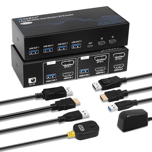 TCNEWCL 4K 120Hz HDMI Displayport KVM Switch 2 PC 2 Monitor 8K 60Hz DP 1.4 HDMI 2.1 USB 3.0 KVM-Switches Dual Monitor, Support Extended & Copy Mode, mit 2 HDMI+DP+USB Kabeln und Desktop Controller TCNEWCL 4K 120Hz HDMI Displayport KVM Switch 2 PC 2 Monitor 8K 60Hz DP 1.4 HDMI 2.1 USB 3.0 KVM-Switches Dual Monitor, Support Extended & Copy Mode, mit 2 HDMI+DP+USB Kabeln und Desktop Controller von TCNEWCL