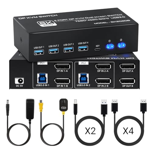 TCNEWCL 4K 144Hz DisplayPort KVM Switch 2 PC 2 Monitor 8K 60Hz DP 1.4 USB 3.0 KVM-Switches Dual Monitor, Support Extended & Copy Mode, mit Desktop Controller und 4 DP+ 2 USB Kabeln TCNEWCL 4K 144Hz DisplayPort KVM Switch 2 PC 2 Monitor 8K 60Hz DP 1.4 USB 3.0 KVM-Switches Dual Monitor, Support Extended & Copy Mode, mit Desktop Controller und 4 DP+ 2 USB Kabeln von TCNEWCL