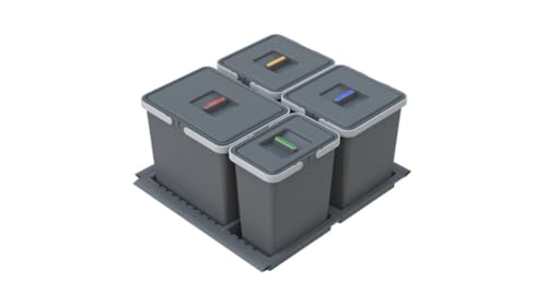 Abfalltrenner Set METROPOLIS, für Schubladen mit Breite 600 mm, Mülleimer 4 Fächer (2x 10L, 1x 15L, 1x 6L), Mülleimer aus Kunststoff mit Deckel, Mülltrennsystem Küche, Einbaumülleimer, Anthrazit von TCO. akcesoria meblowe