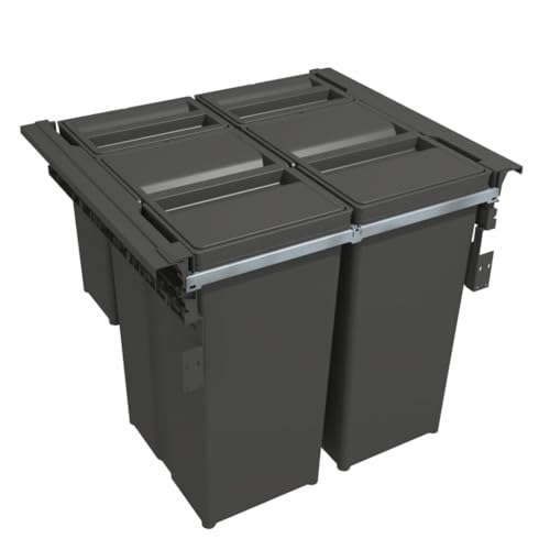 Mülltrennsystem LINEA 560 für 60 cm Spülenunterschrank - Mülleimer Küche Unterschrank (2x 29 L + 2x 8 L), Abfalleimer Küche, Mülleimer 4 Fächer, Einbaumülleimer, Doppelmülleimer, Anthrazit von TCO. akcesoria meblowe