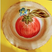 Verdura Handbemalte Sammlung 11 3/4 "Salatschale Mit Tomaten - Und Blumenmuster Vintage Einzigartiges Design Rost Servierschale Oder Mittelstück von TCRPillows